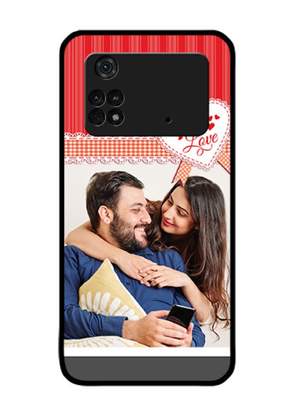 Poco M4 Pro 4G Custom Glass Mobile Case - Red Love Pattern Design