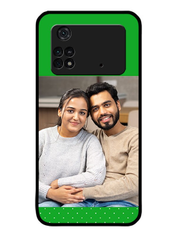 Custom Poco M4 Pro 4G Personalized Glass Phone Case - Green Pattern Design