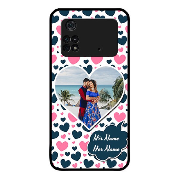 Poco M4 Pro 4G Custom Glass Phone Case - Pink & Blue Heart Design