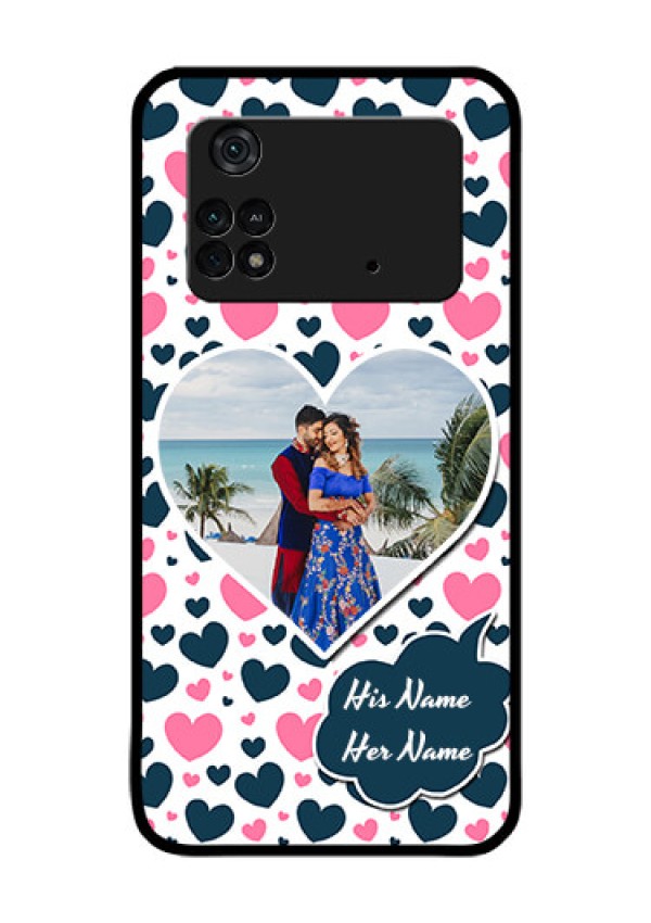 Poco M4 Pro 4G Custom Glass Phone Case - Pink & Blue Heart Design