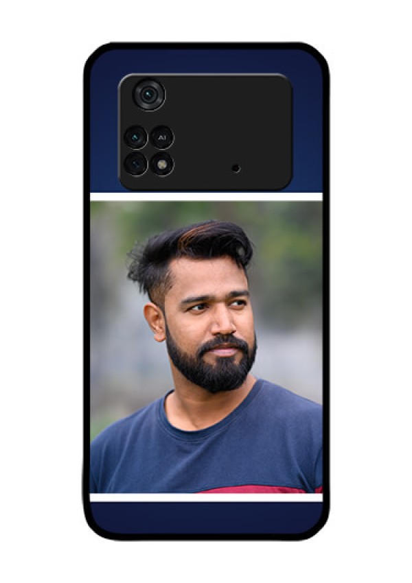 Poco M4 Pro 4G Personalized Glass Phone Case - Simple Royal Blue Design
