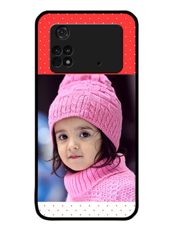 Custom Poco M4 Pro 4G Photo Printing on Glass Case - Red Pattern Design