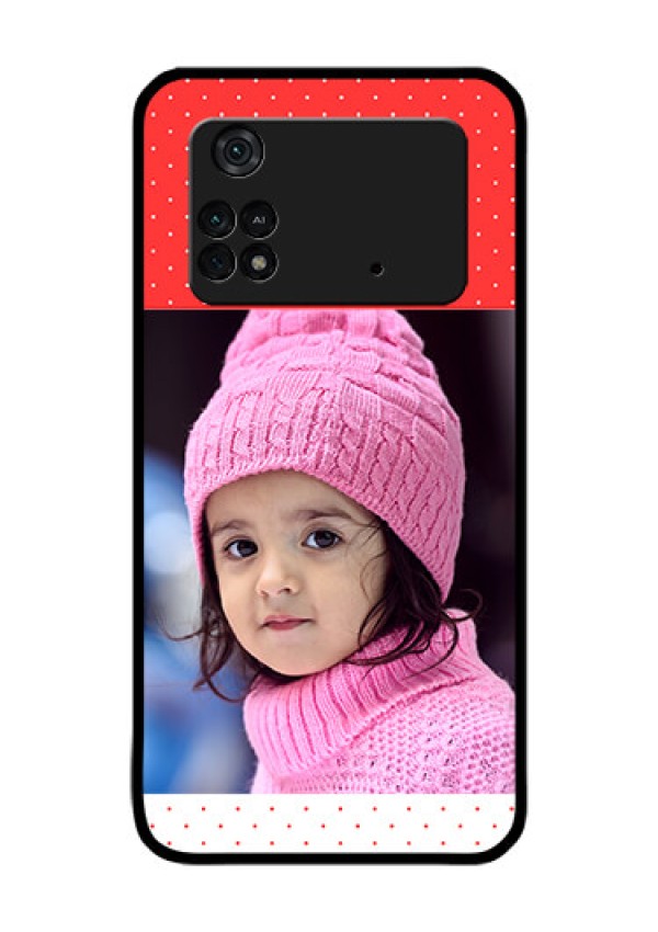 Poco M4 Pro 4G Photo Printing on Glass Case - Red Pattern Design