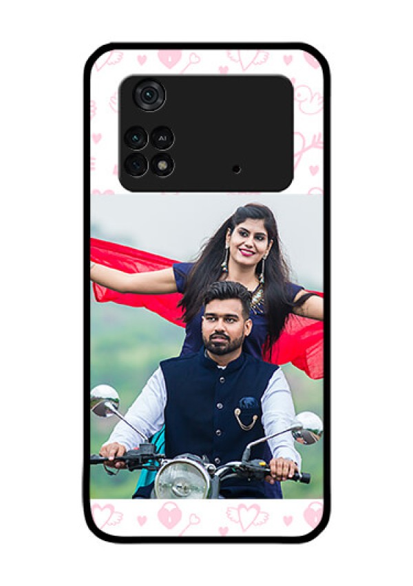 Poco M4 Pro 4G Custom Glass Mobile Case - Pink Flying Heart Design