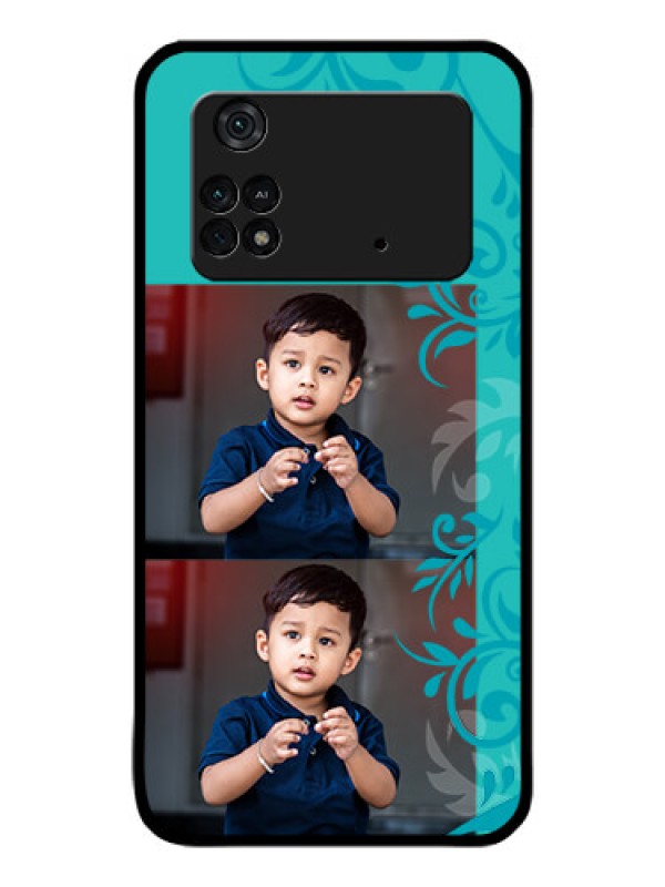 Custom Poco M4 Pro 4G Personalized Glass Phone Case - with Photo and Green Floral Design
