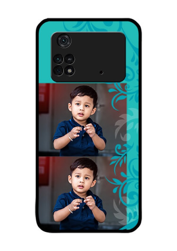 Poco M4 Pro 4G Personalized Glass Phone Case - with Photo and Green Floral Design