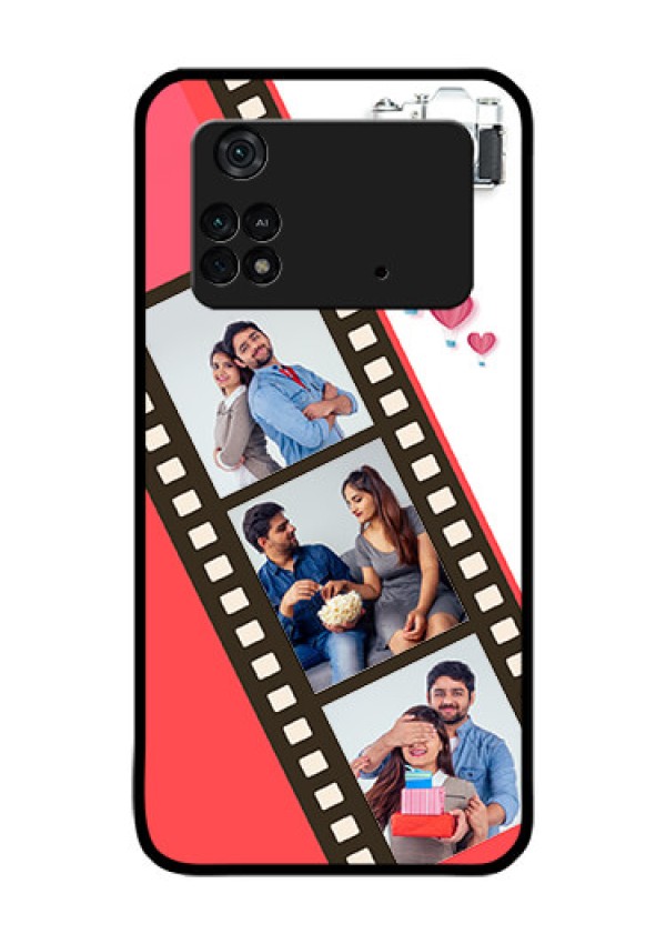 Poco M4 Pro 4G Personalized Glass Phone Case - 3 Image Holder with Film Reel