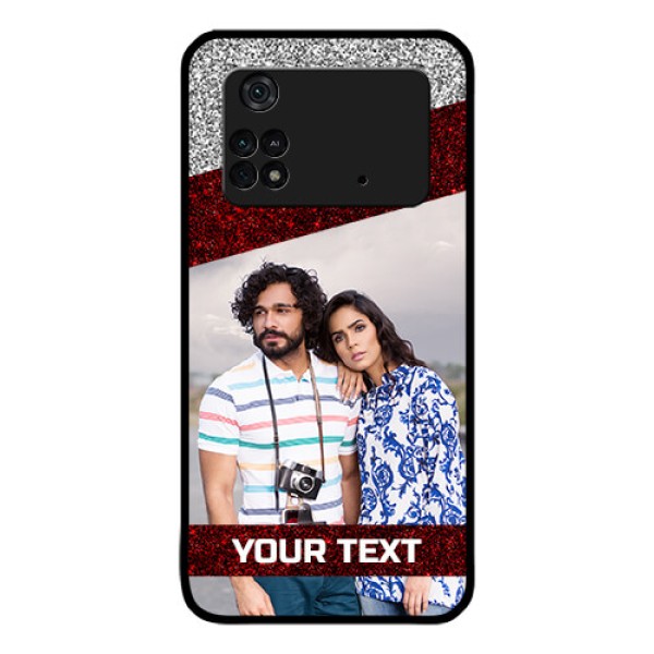 Poco M4 Pro 4G Personalized Glass Phone Case - Image Holder with Glitter Strip Design Poco M4 Pro 4G Personalized Glass Phone Case - Image Holder with Glitter Strip Design