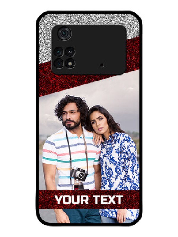 Custom Poco M4 Pro 4G Personalized Glass Phone Case - Image Holder with Glitter Strip Design