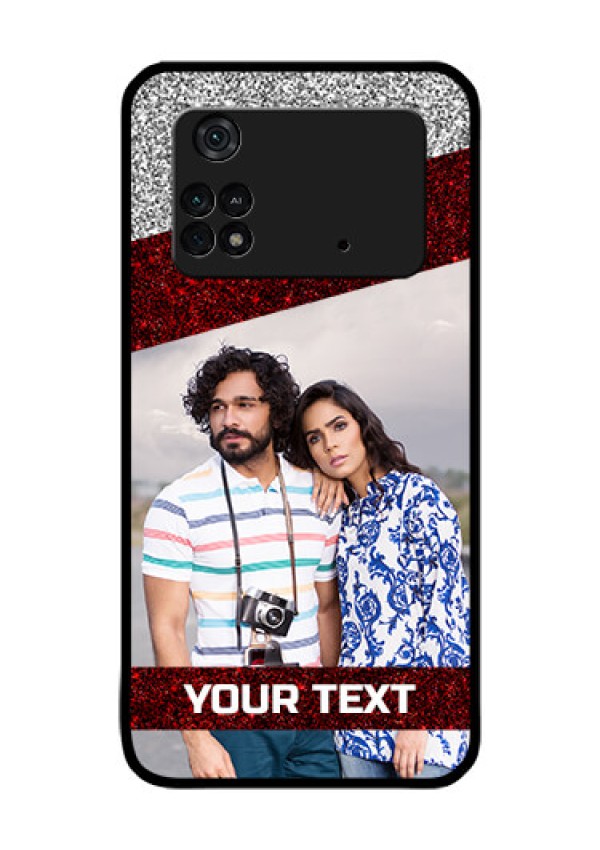 Poco M4 Pro 4G Personalized Glass Phone Case - Image Holder with Glitter Strip Design