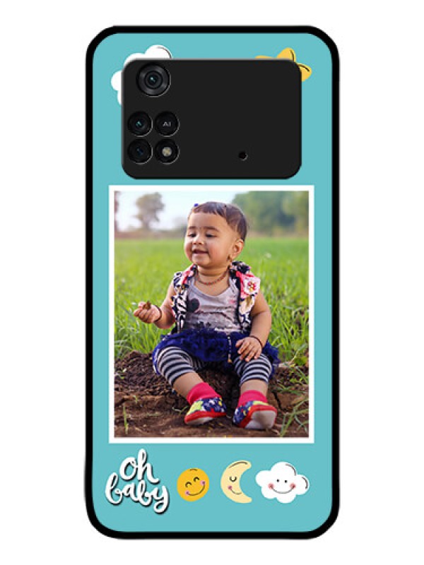 Custom Poco M4 Pro 4G Personalized Glass Phone Case - Smiley Kids Stars Design