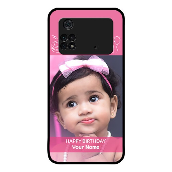 Poco M4 Pro 4G Photo Printing on Glass Case - with Birthday Line Art Design Poco M4 Pro 4G Photo Printing on Glass Case - with Birthday Line Art Design