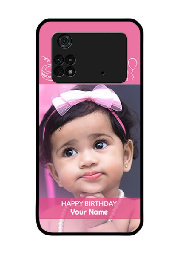 Poco M4 Pro 4G Photo Printing on Glass Case - with Birthday Line Art Design