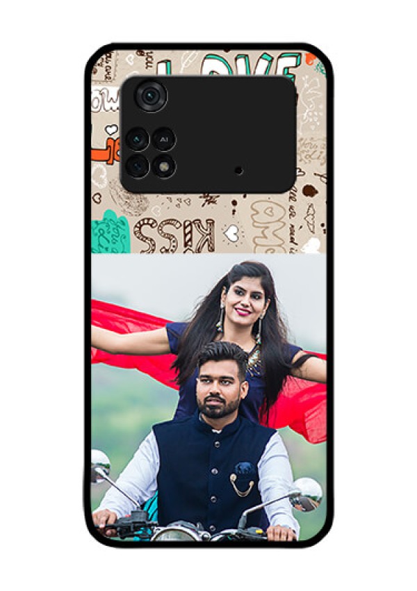 Poco M4 Pro 4G Custom Glass Phone Case - Love Doodle Pattern