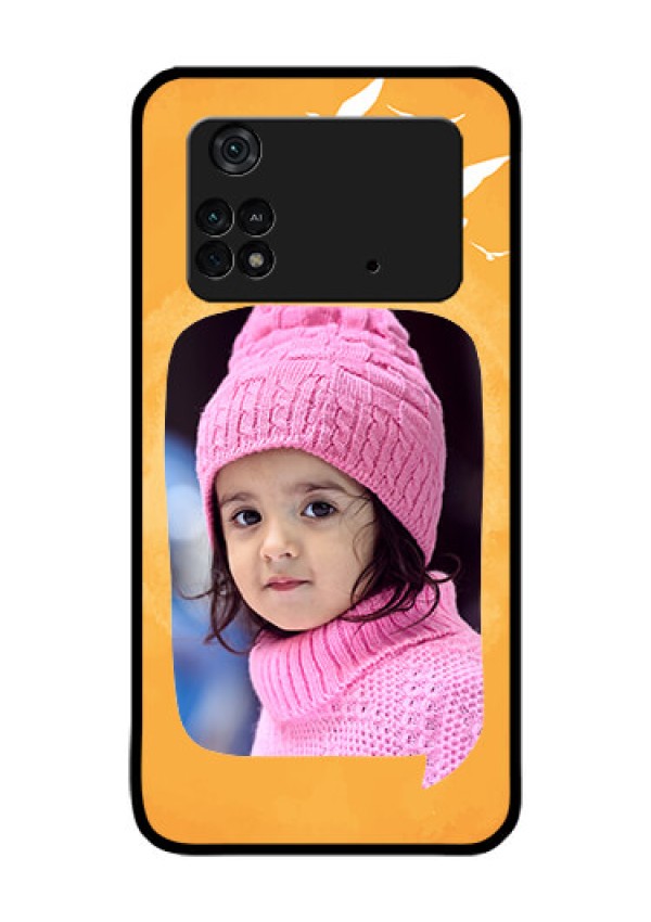 Poco M4 Pro 4G Personalized Glass Phone Case - Water Color Design with Bird Icons