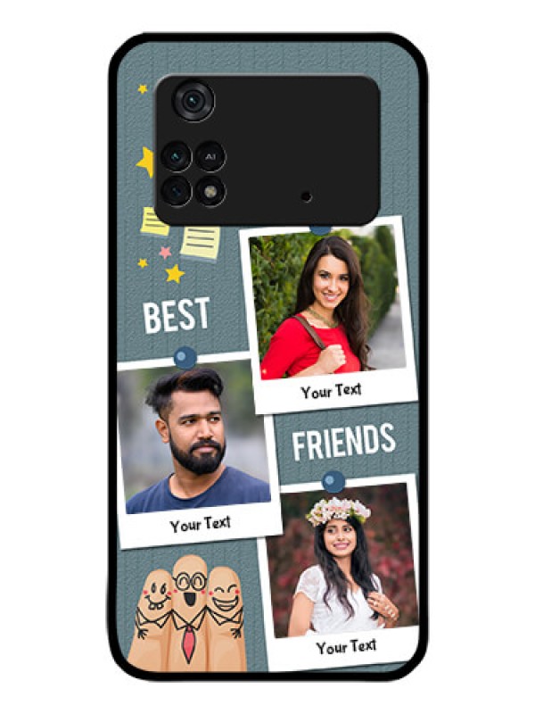 Custom Poco M4 Pro 4G Personalized Glass Phone Case - Sticky Frames and Friendship Design