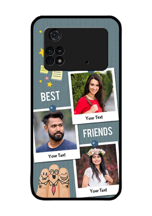 Poco M4 Pro 4G Personalized Glass Phone Case - Sticky Frames and Friendship Design
