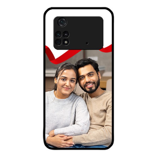 Poco M4 Pro 4G Photo Printing on Glass Case - Red Ribbon Frame Design