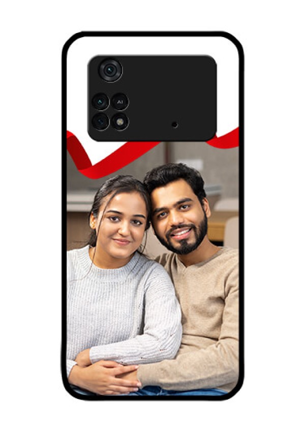 Poco M4 Pro 4G Photo Printing on Glass Case - Red Ribbon Frame Design