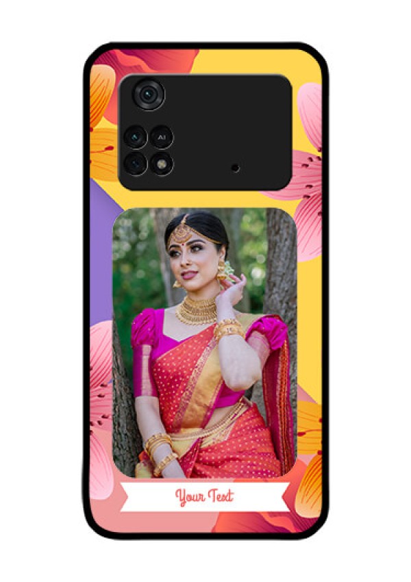 Poco M4 Pro 4G Custom Glass Mobile Case - 3 Image With Vintage Floral Design