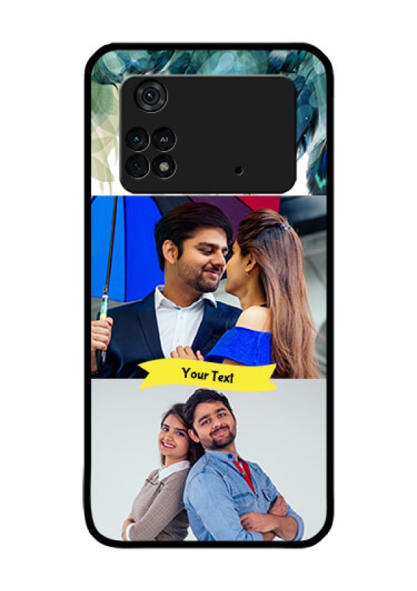 Poco M4 Pro 4G Personalized Glass Phone Case - Image with Boho Peacock Feather Design