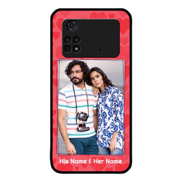 Poco M4 Pro 4G Photo Printing on Glass Case - with Red Heart Symbols Design Poco M4 Pro 4G Photo Printing on Glass Case - with Red Heart Symbols Design