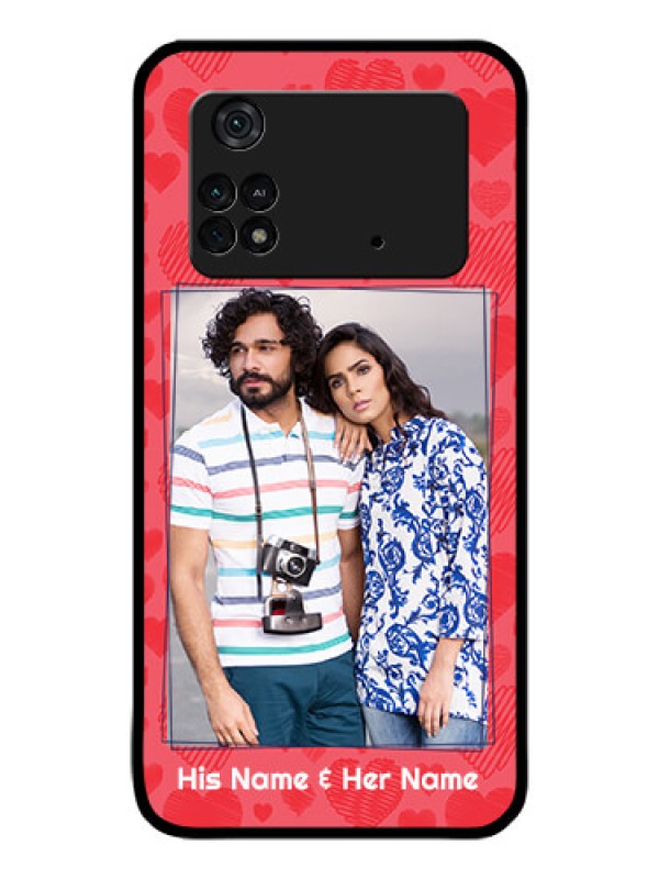 Custom Poco M4 Pro 4G Photo Printing on Glass Case - with Red Heart Symbols Design