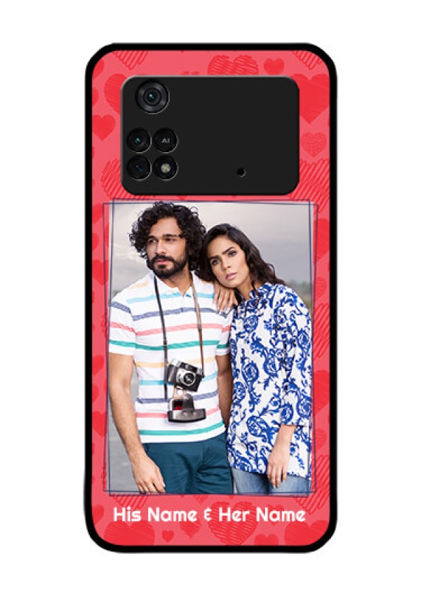 Poco M4 Pro 4G Photo Printing on Glass Case - with Red Heart Symbols Design