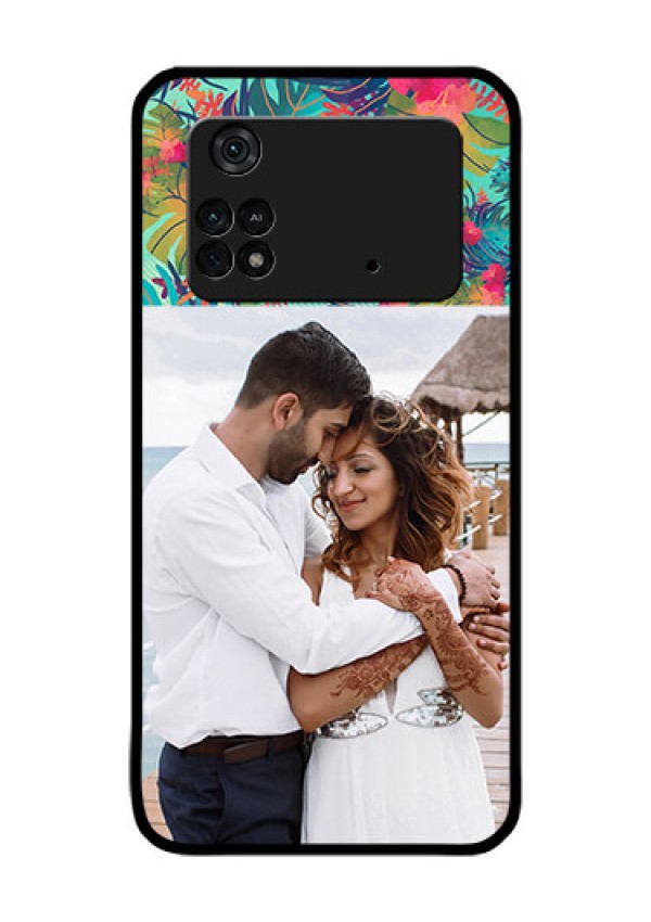 Poco M4 Pro 4G Photo Printing on Glass Case - Watercolor Floral Design