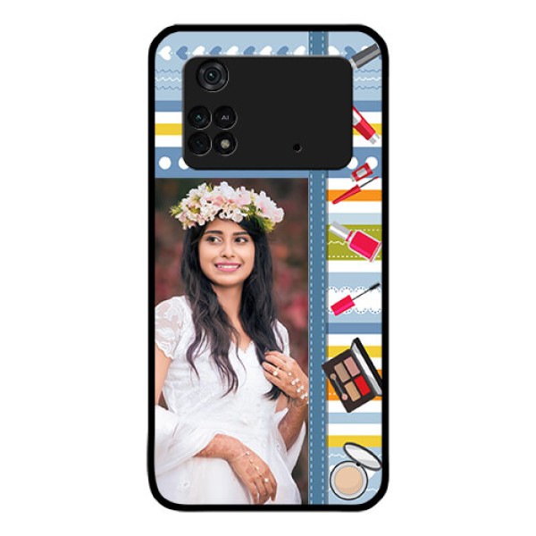 Poco M4 Pro 4G Personalized Glass Phone Case - Makeup Icons Design