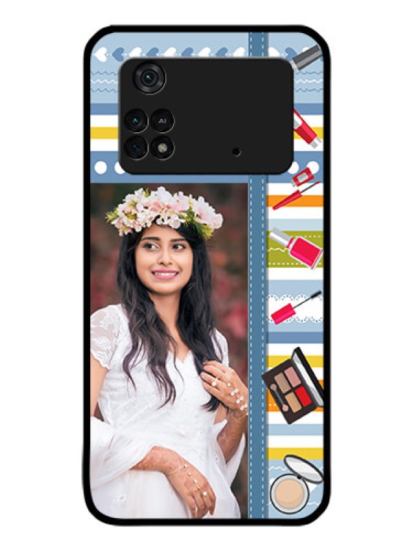 Custom Poco M4 Pro 4G Personalized Glass Phone Case - Makeup Icons Design