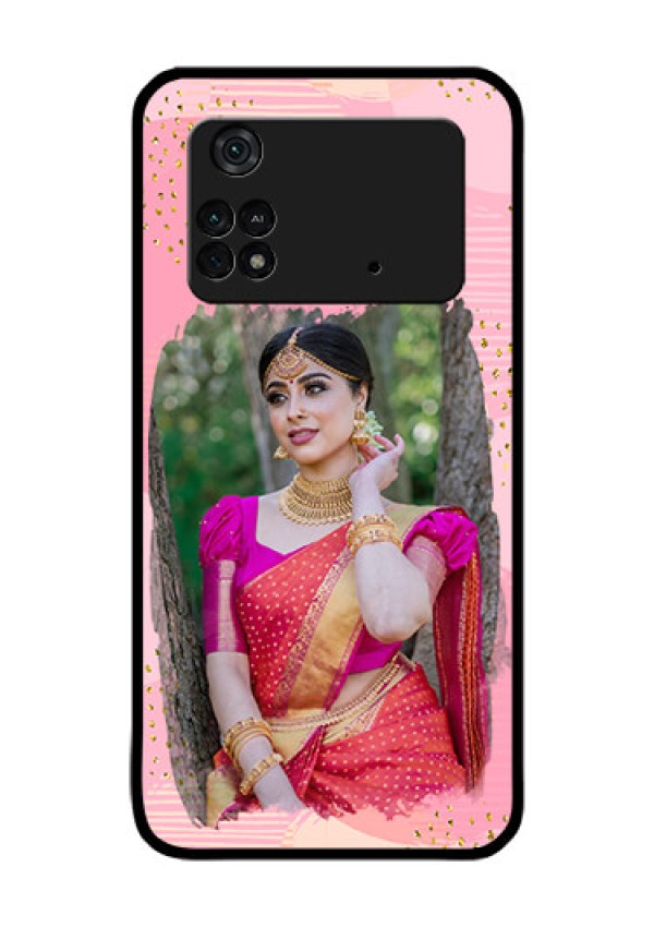 Poco M4 Pro 4G Personalized Glass Phone Case - Gold Glitter Splash Design