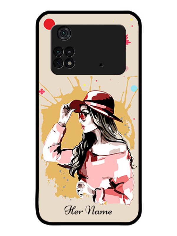 Custom Poco M4 Pro 4G Photo Printing on Glass Case - Women with pink hat Design