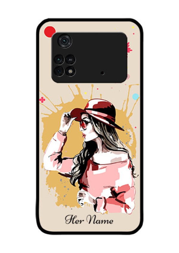 Poco M4 Pro 4G Photo Printing on Glass Case - Women with pink hat Design