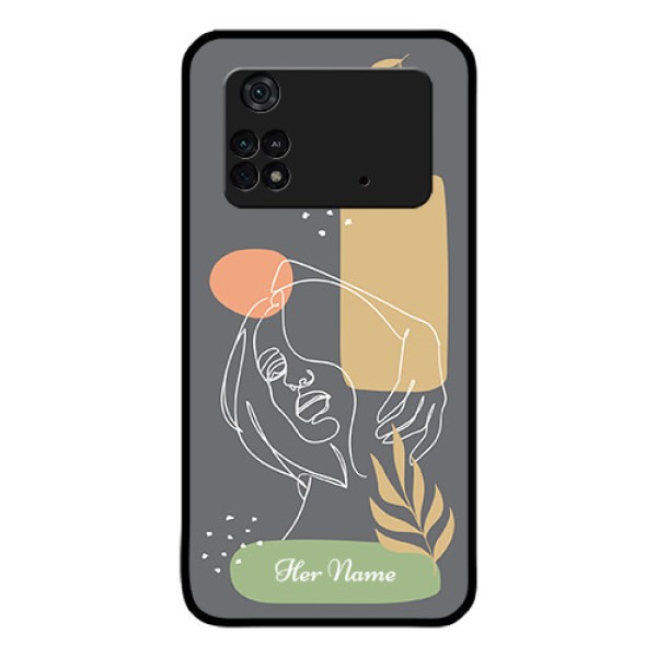 Poco M4 Pro 4G Custom Glass Phone Case - Gazing Woman line art Design Poco M4 Pro 4G Custom Glass Phone Case - Gazing Woman line art Design