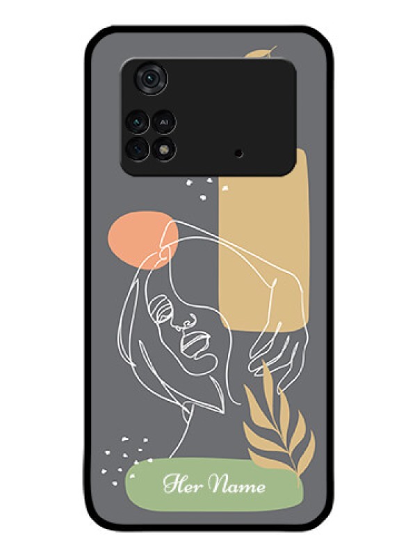 Custom Poco M4 Pro 4G Custom Glass Phone Case - Gazing Woman line art Design