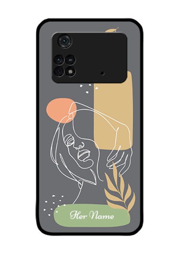 Poco M4 Pro 4G Custom Glass Phone Case - Gazing Woman line art Design