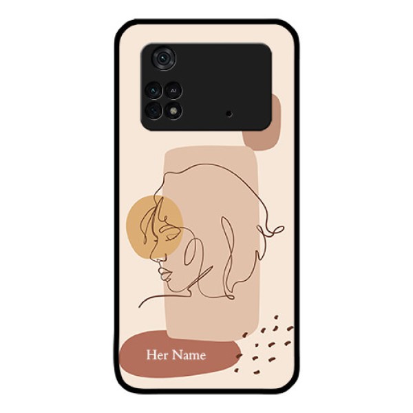 Poco M4 Pro 4G Photo Printing on Glass Case - Calm Woman line art Design Poco M4 Pro 4G Photo Printing on Glass Case - Calm Woman line art Design