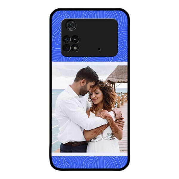 Poco M4 Pro 4G Custom Glass Mobile Case - Curved line art with blue and white Design Poco M4 Pro 4G Custom Glass Mobile Case - Curved line art with blue and white Design