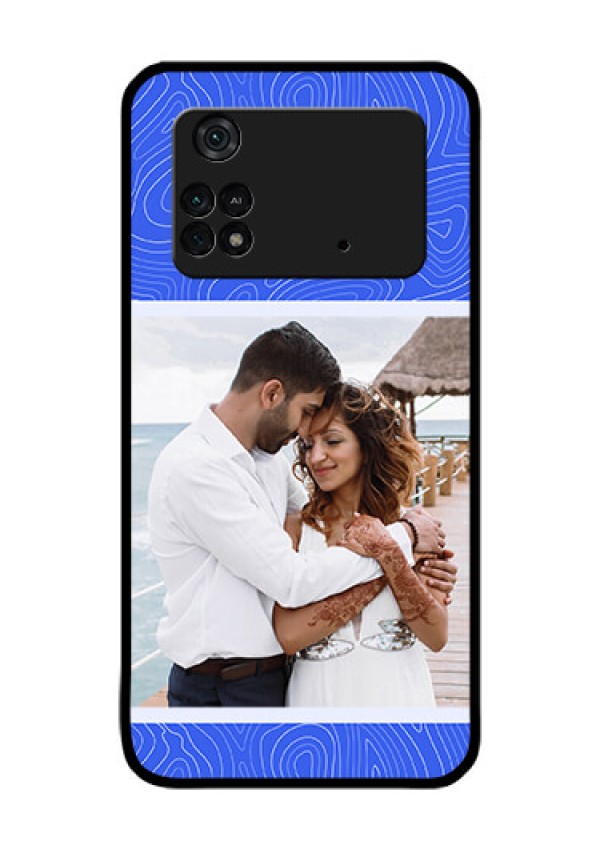 Poco M4 Pro 4G Custom Glass Mobile Case - Curved line art with blue and white Design