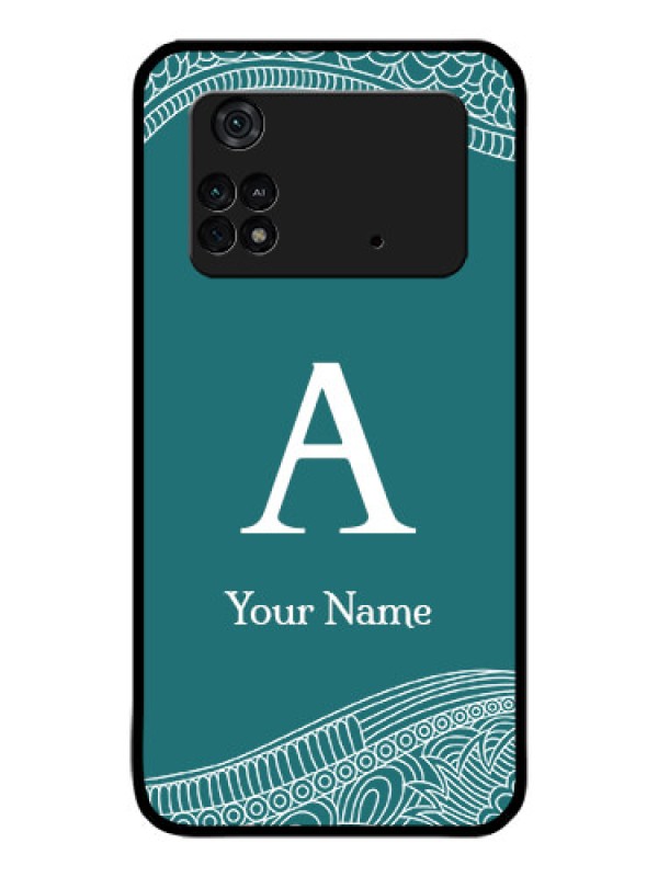 Custom Poco M4 Pro 4G Personalized Glass Phone Case - line art pattern with custom name Design