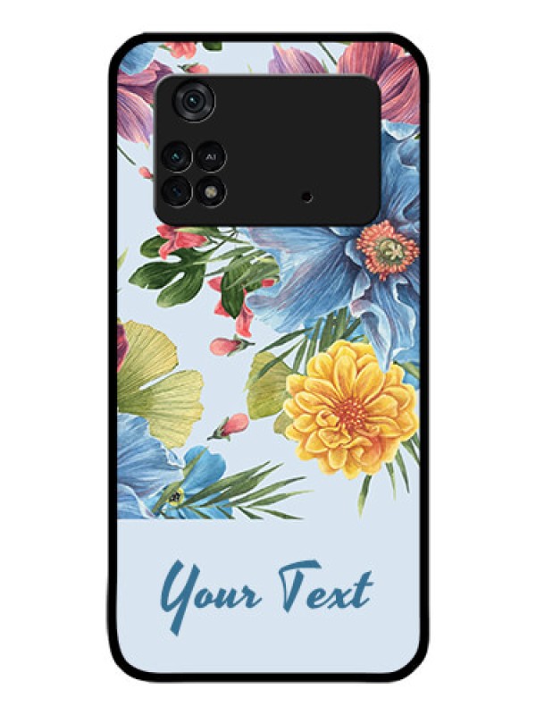 Custom Poco M4 Pro 4G Custom Glass Mobile Case - Stunning Watercolored Flowers Painting Design