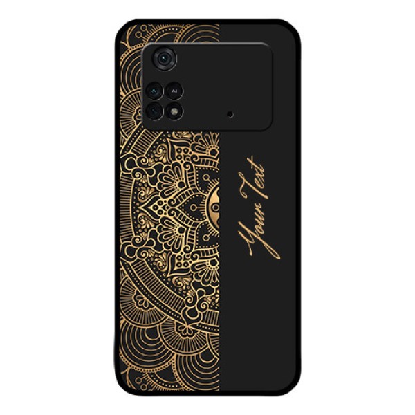 Poco M4 Pro 4G Photo Printing on Glass Case - Mandala art with custom text Design Poco M4 Pro 4G Photo Printing on Glass Case - Mandala art with custom text Design
