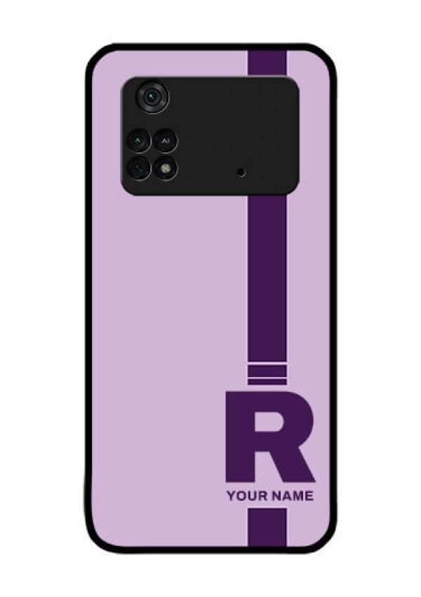 Poco M4 Pro 4G Photo Printing on Glass Case - Simple dual tone stripe with name Design