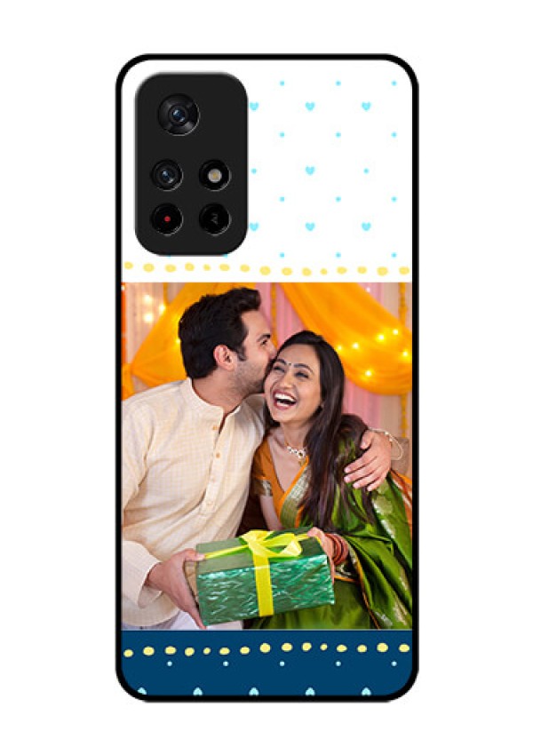 Poco M4 Pro 5G Personalized Glass Phone Case - White and Blue Abstract Design