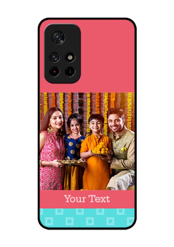 Poco M4 Pro 5G Personalized Glass Phone Case - Peach & Blue Color Design