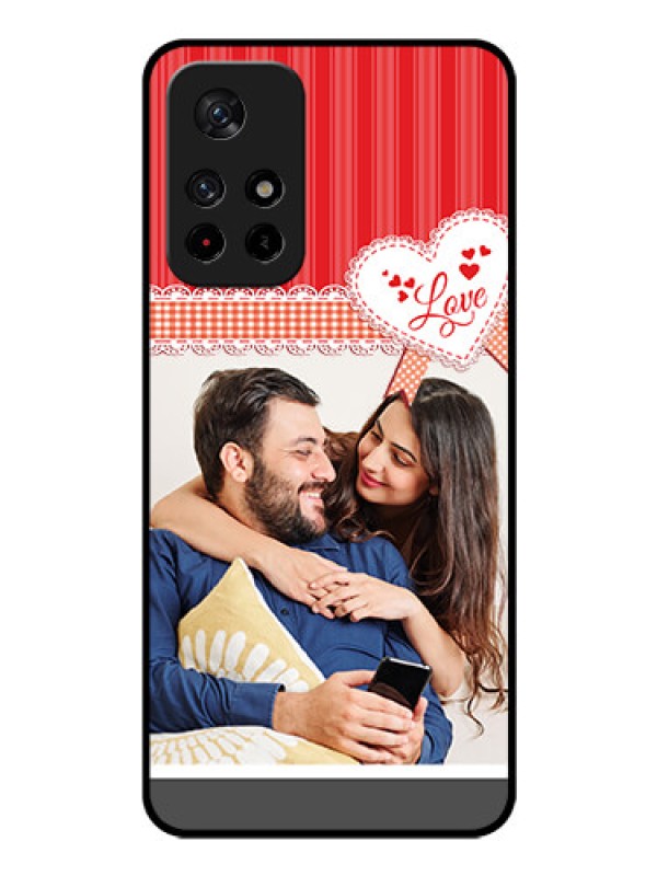Custom Poco M4 Pro 5G Custom Glass Mobile Case - Red Love Pattern Design