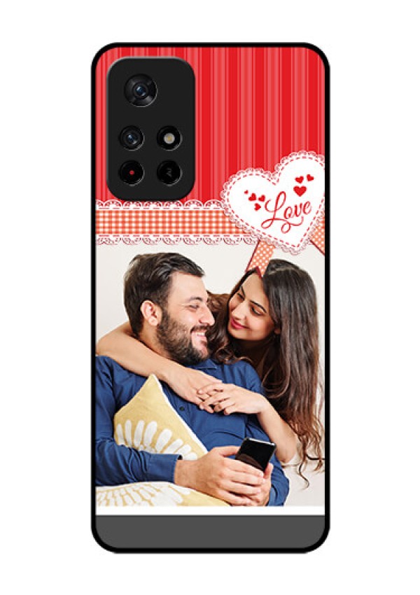 Poco M4 Pro 5G Custom Glass Mobile Case - Red Love Pattern Design