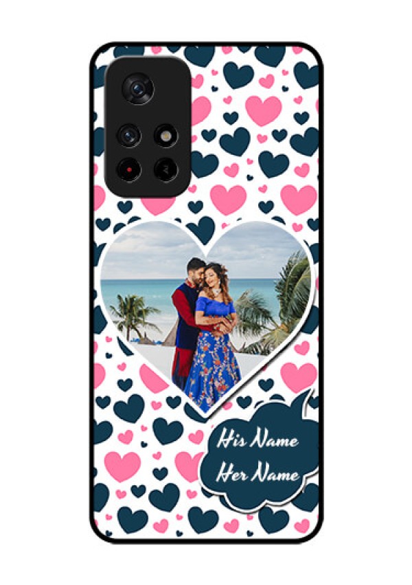 Poco M4 Pro 5G Custom Glass Phone Case - Pink & Blue Heart Design