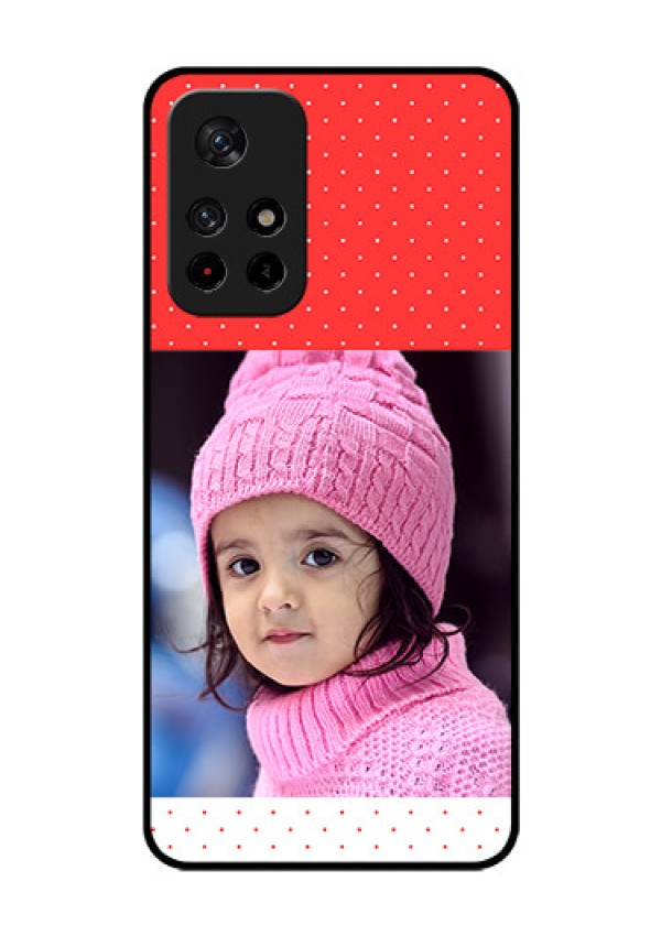 Poco M4 Pro 5G Photo Printing on Glass Case - Red Pattern Design